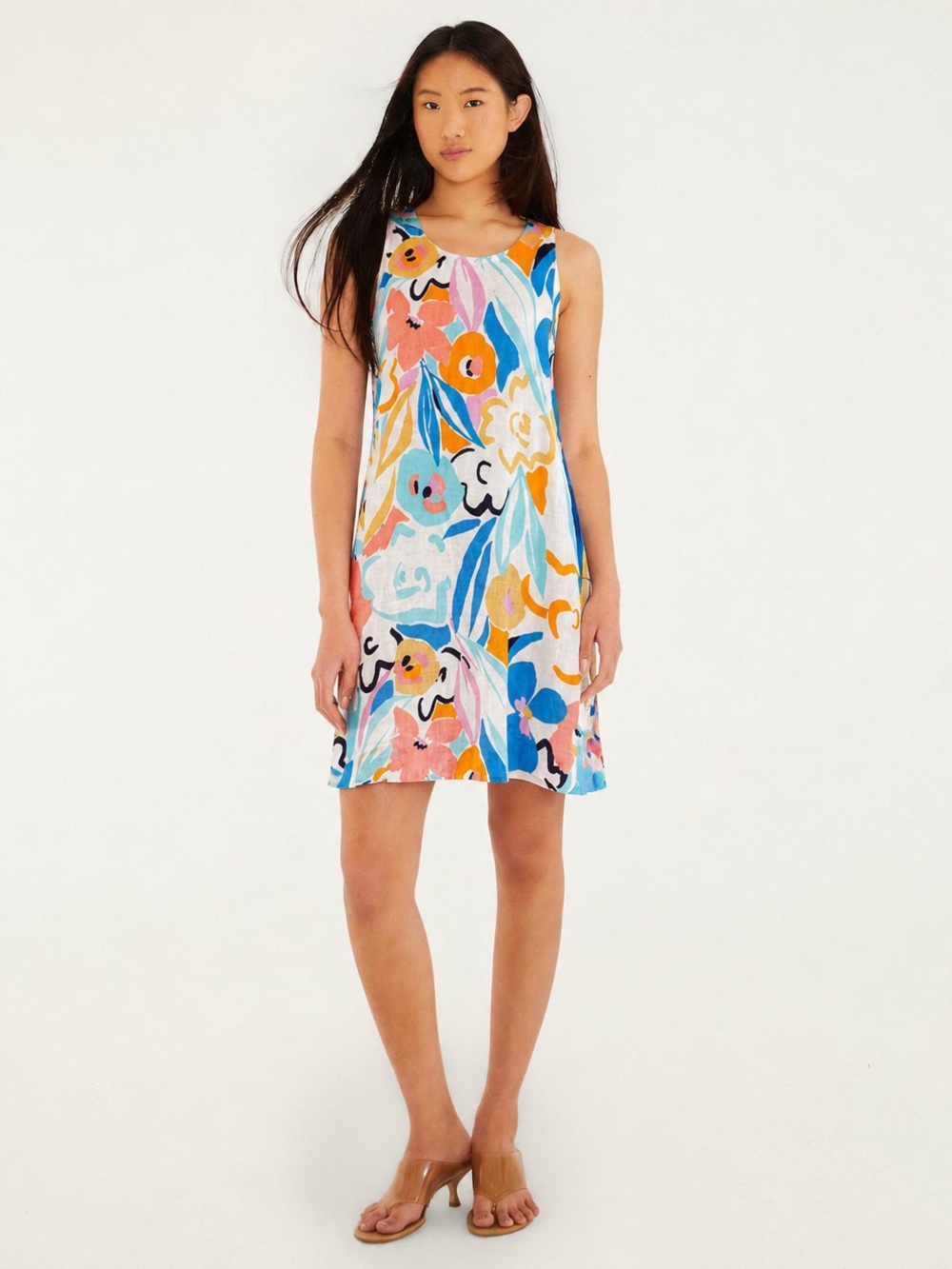 Rachel Zoe 100% Linen Vibrant Print Mid Length Shift Dress - small